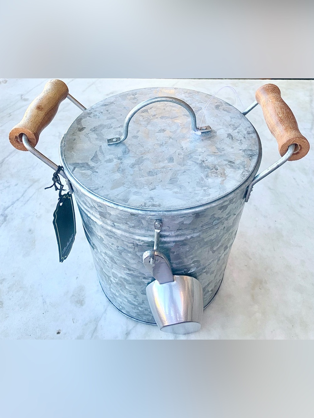 LL MULINO NEW YORK Galvanized Metal ICE BUCKET LID Wooden Handles Scoop NEW 4PC